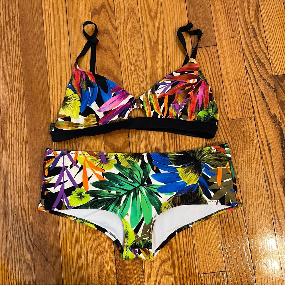 milly tropical floral bikini top size l bottom size m
